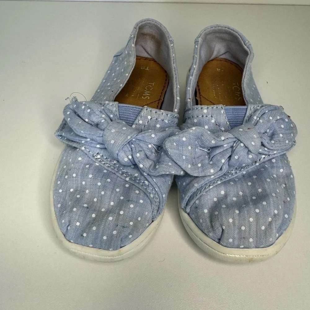 Toms Girls Shoes Light Blue Dots/Bow Toddler 8
